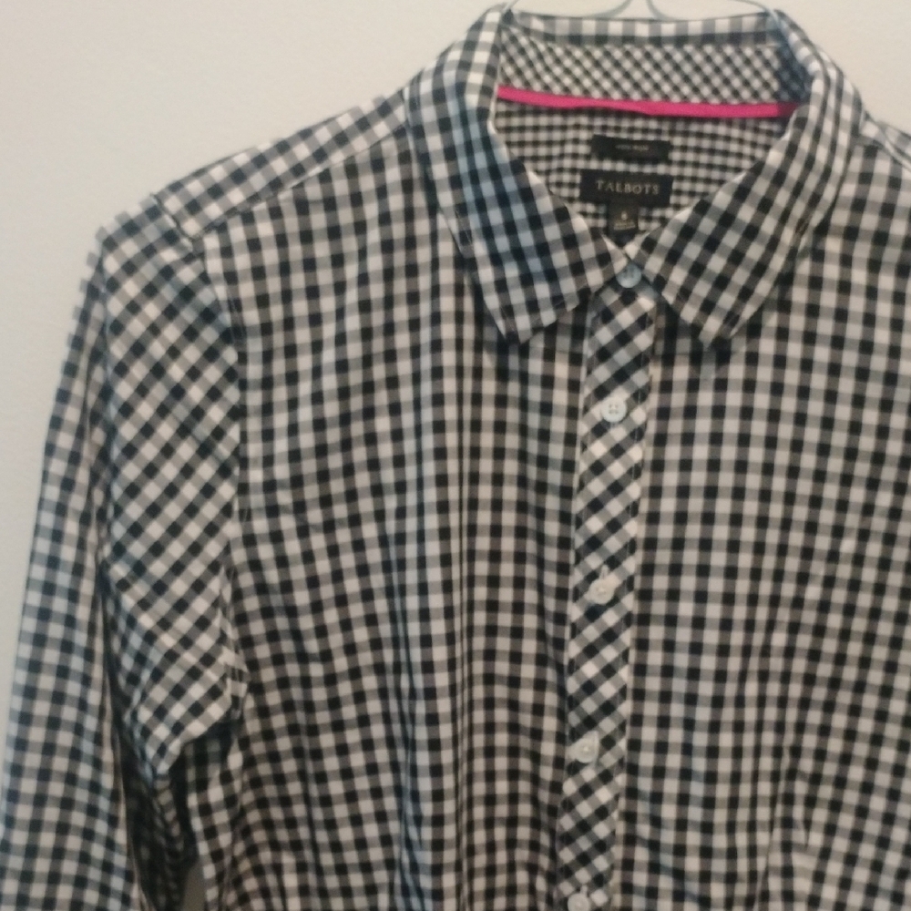 Talbots Black and White Gingham Casual Shirt
